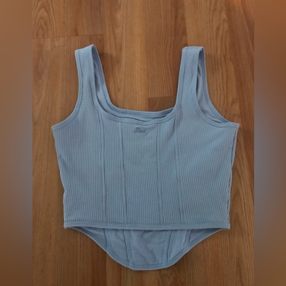 Pink corset cropped Blue Ribbed Tank size medium - Picture 2 of 3